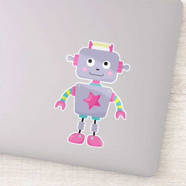 Pegatina Robot Cute, Robot Funny, Robot Silly, Robot Purple (Detalle)