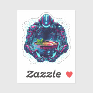 Pegatina Robot Cyberpunk Futurista Neon Comida Ramen