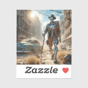 Pegatina Robot en la ciudad fantasma