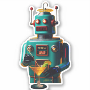 Pegatina Robot Futurista Retro ROBIA 12J2 Mixólogo