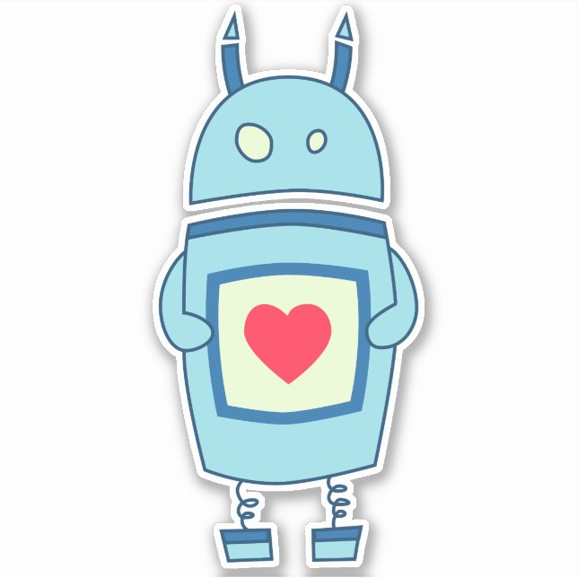 Pegatina Robot lindo azul del dibujo animado con el corazón (Anverso)