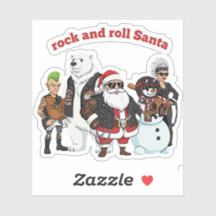 Pegatina Rock and Roll Santa   Divertida Navidad Biker Punk
