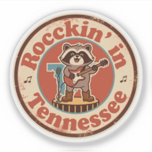 Pegatina Rockin’ en Tennessee_ Retro Arte de Música Raccoon
