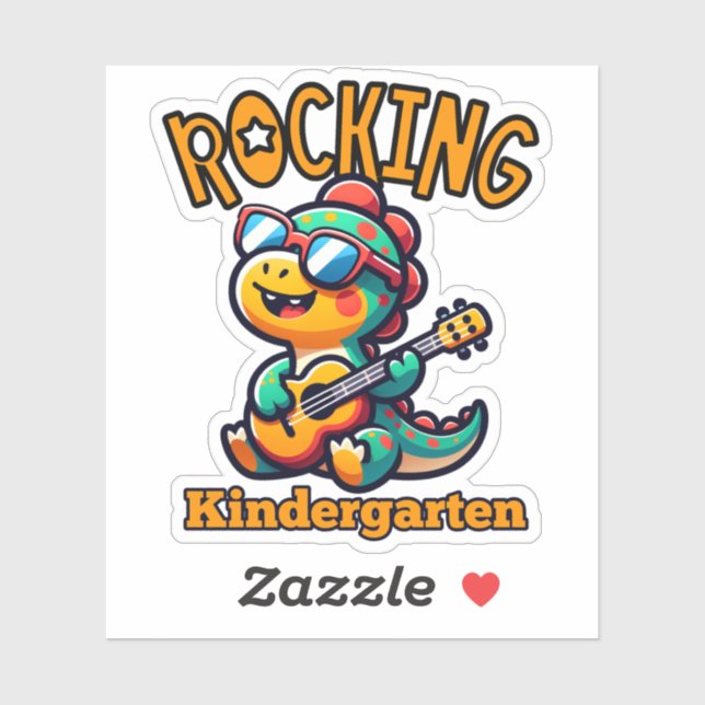 Pegatina Rocking Kindergarten Dinosaur with guitar  (Hoja)