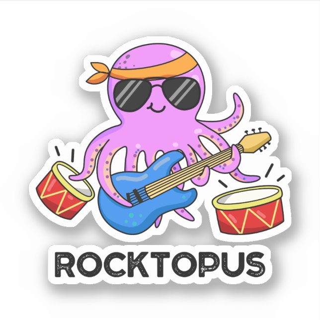 Pegatina Rocktopus Funny Rock Banda Octopus Pun (Anverso)
