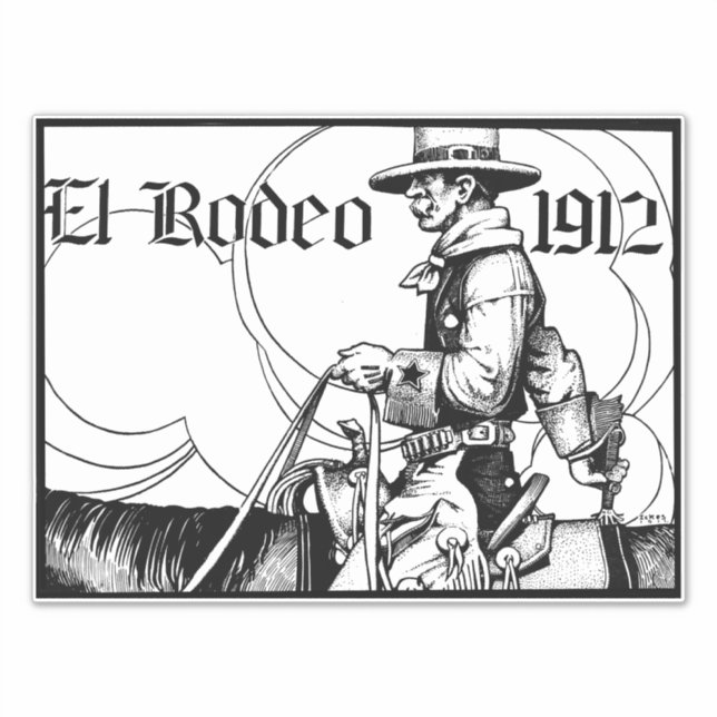 Pegatina Rodeo Cowboy Country Western Art de 1912 (Anverso)