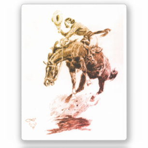 Pegatina Rodeo Cowgirl (por C.M. Russell)