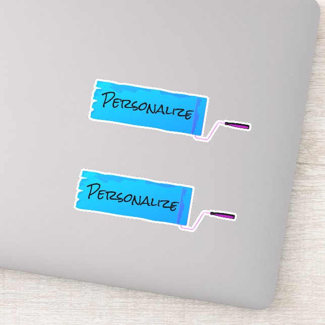 Pegatina Rodillo de pintura pintura húmeda azul (Detalle)