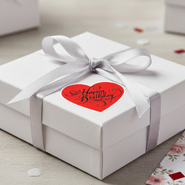 Pegatina rojo del corazón del cumpleaños feliz