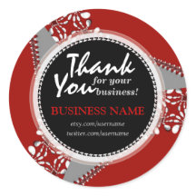 Pegatina rojo + plateado de las gracias de negocio