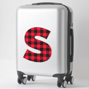Pegatina Rojo y negro Plaid Búfalo Monograma S en negrita