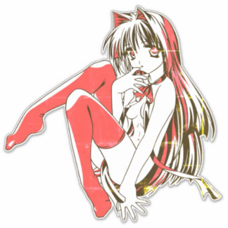 Pegatina Rojo y negro, sexy Anime Neko Cat Chica Furry Stic