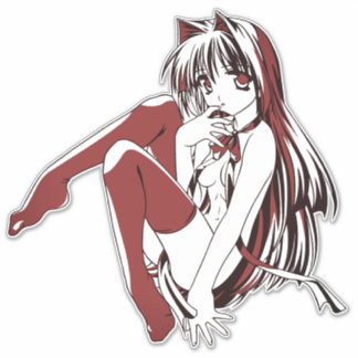 Pegatina Rojo y Negro, Sexy Anime Neko Chica Gato Furry Sti