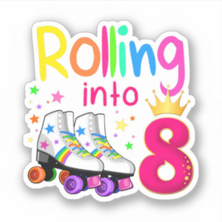 Pegatina Rolling Into 8 Roller Skater 8Cumpleaños 8 años
