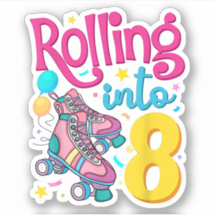 Pegatina Rolling Into 8 Years Old 8th Birthday Cute Skating