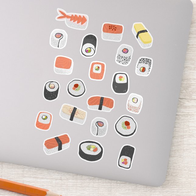 Pegatina Rollo de sushi nigiri Maki japonés (Fun Japanese sushi die cut stickers)
