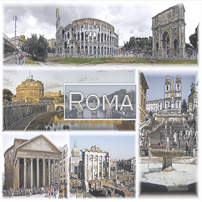 Pegatina Roma ^ Colosseo - Arco de Constantino - Panteón (Anverso)