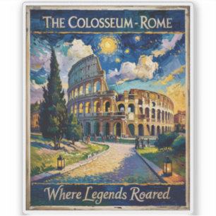 Pegatina Roma Retro Italia Coliseo Viajes Van Gogh Vibrante