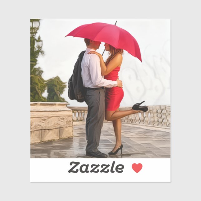 Pegatina Romantic Couple Under Red Umbrella (Hoja)