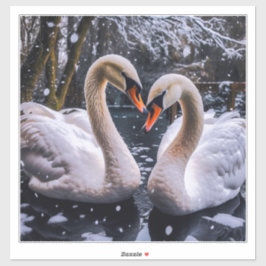 Pegatina Romantic Swans in a Winter Wonderland