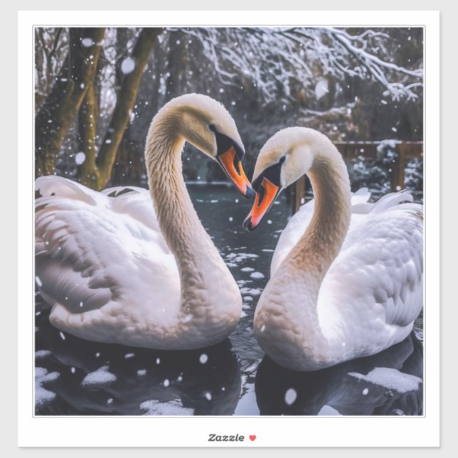 Pegatina Romantic Swans in a Winter Wonderland (Hoja)