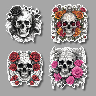 Pegatina Románticas calaveras góticas con Rosas impermeable