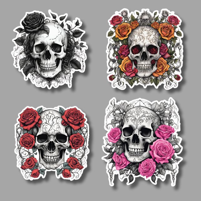 Pegatina Románticas calaveras góticas con Rosas impermeable (Subido por el creador)
