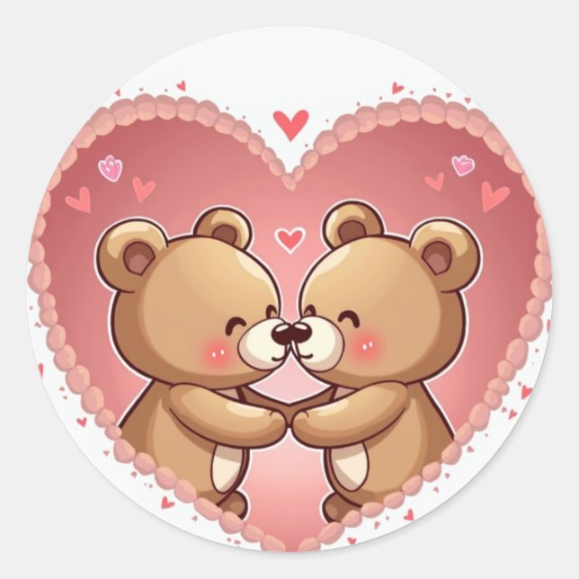 Pegatina Romántico de Corazón de Pareja de Oso (Anverso)