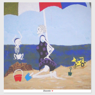 Pegatina Rompiendo castillo de arena con abuela