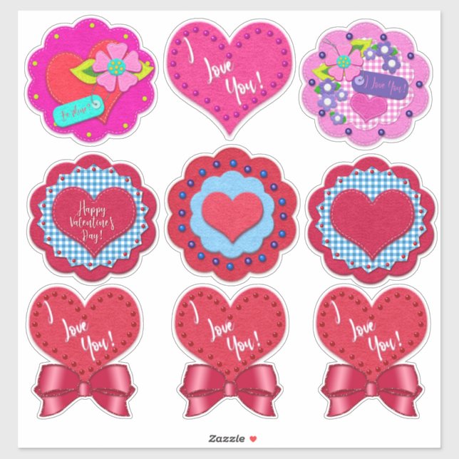 Pegatina Rondeles de San Valentín con aspecto de fieltro he (Hoja)