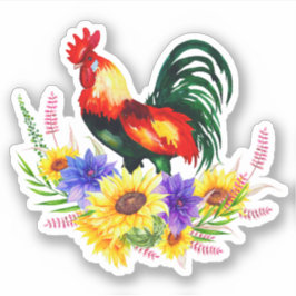 Pegatina Rooster con flores