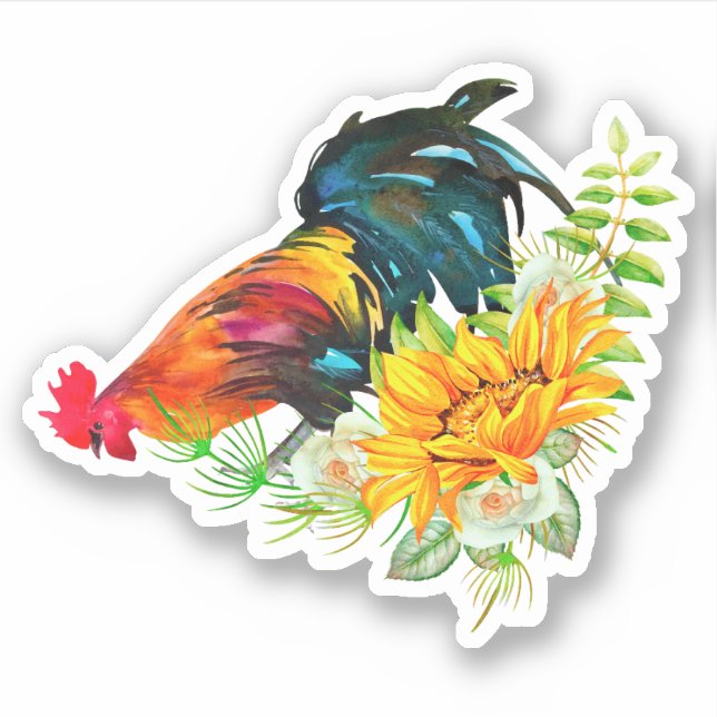 Pegatina Rooster con girasoles (Anverso)