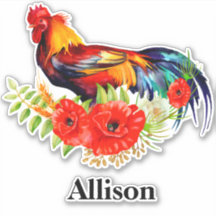 Rooster con Poppies Nombre Personalizado