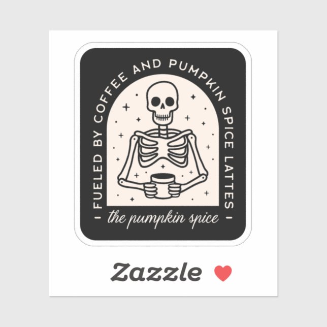 Pegatina Ropa de calabaza lata divertido esqueleto de café (Hoja)