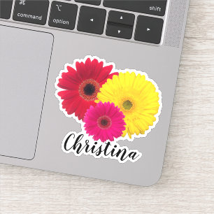 Pegatina Rosa amarillo rojo Gerbera Daisy con nombre  