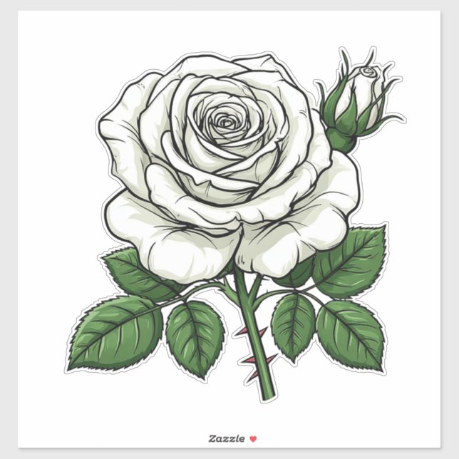 Pegatina Rosa Blanca Brillante (Hoja)