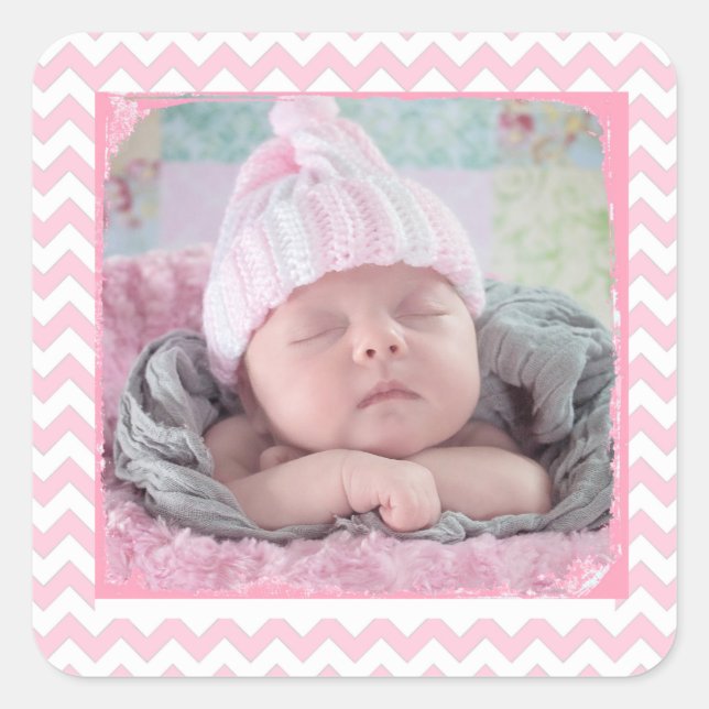 Pegatina Rosa Chevron con su foto de bebé (Anverso)