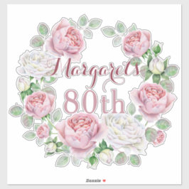 Pegatina Rosa de Borgoña Rosa Floral 80 cumpleaños