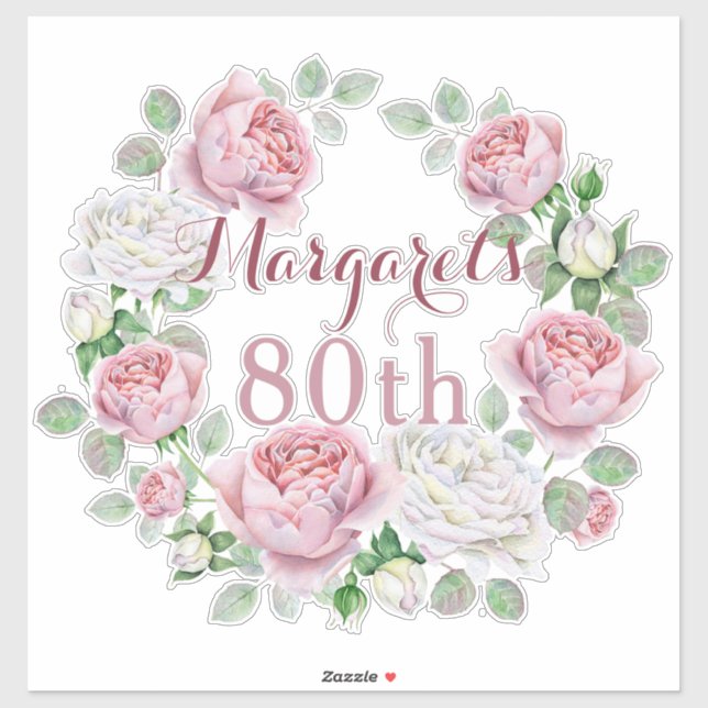 Pegatina Rosa de Borgoña Rosa Floral 80 cumpleaños (Hoja)
