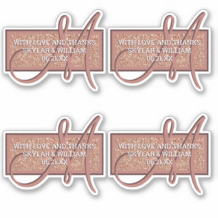 Pegatina Rosa De Monograma Purpurina De Oro Gracias O Direc