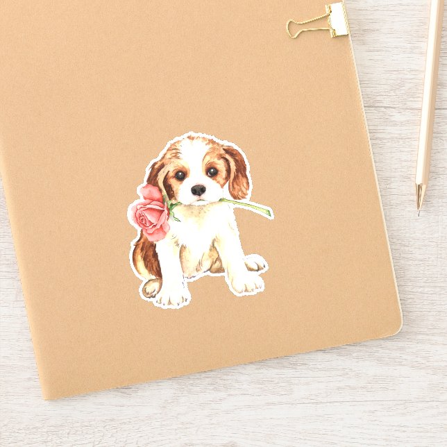 Pegatina Rosa de Valentine Cavalier King Charles Spaniel Vi (Cuaderno)