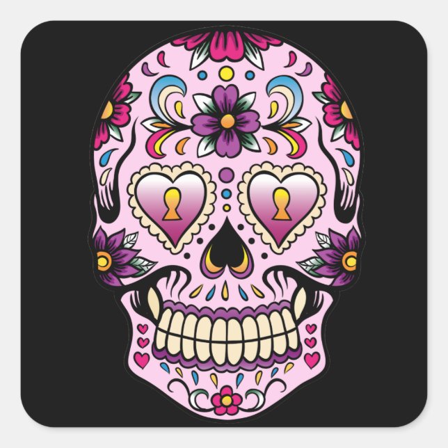 Pegatina Rosa del Día de la Calavera Azúcar Muerta (Anverso)