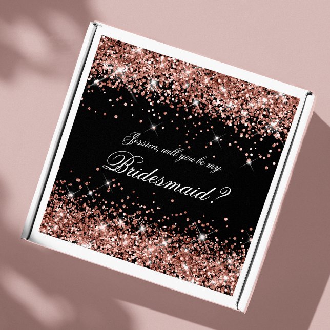 Pegatina Rosa Gold Glam Black Bridesmaid Propuesta Caja de  (Subido por el creador)