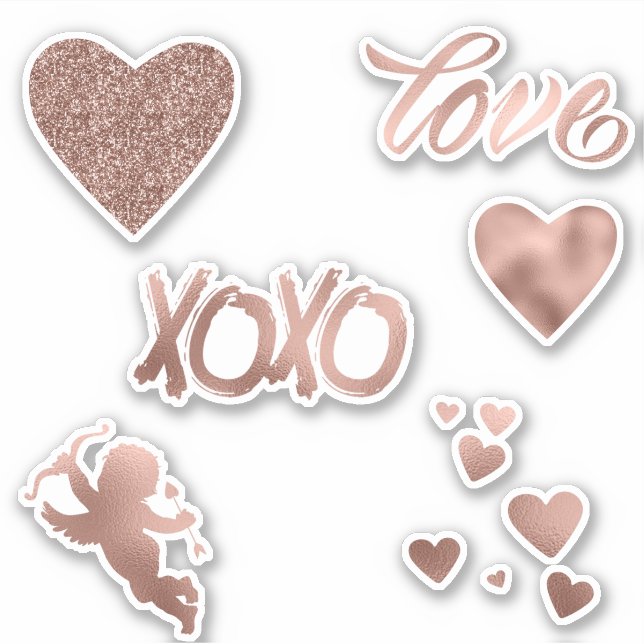 Pegatina Rosa Gold Metallic Purpurina Love Heart Set (Anverso)