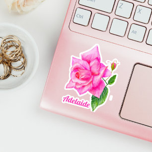 Pegatina Rosa inglesa en acuarela con nombre personalizado