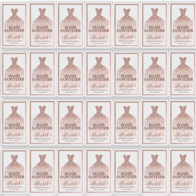 Pegatina Rosa Purpurina Dorado Vestido Cumpleaños Mano Sani (Anverso)