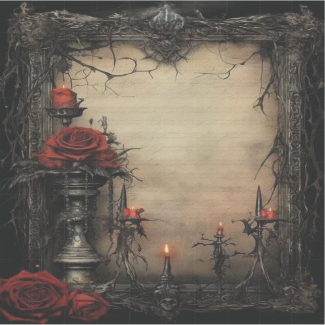 Pegatina Rosa roja de Halloween con velas (Anverso)