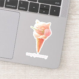 Pegatina Rosa Romántica: Miss Meow Cono de Helado Rosa Hiel