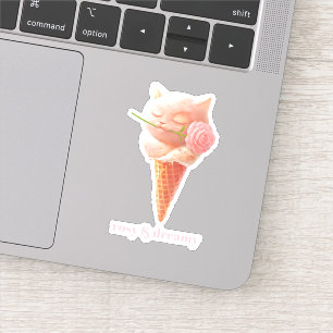 Pegatina Rosa Romántica: Miss Meow Cono de Helado Rosa Hiel