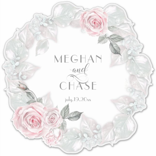 Pegatina Rosa rosa bonito Wreath descalzoBride™ (Anverso)